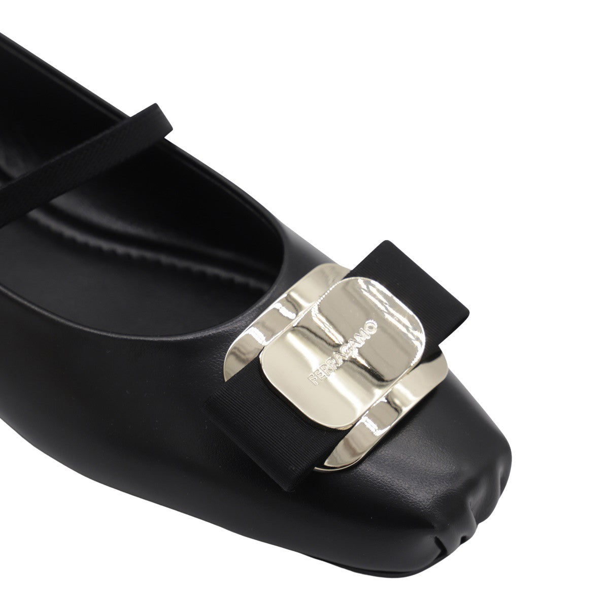 Square Toe Black Leather Flats