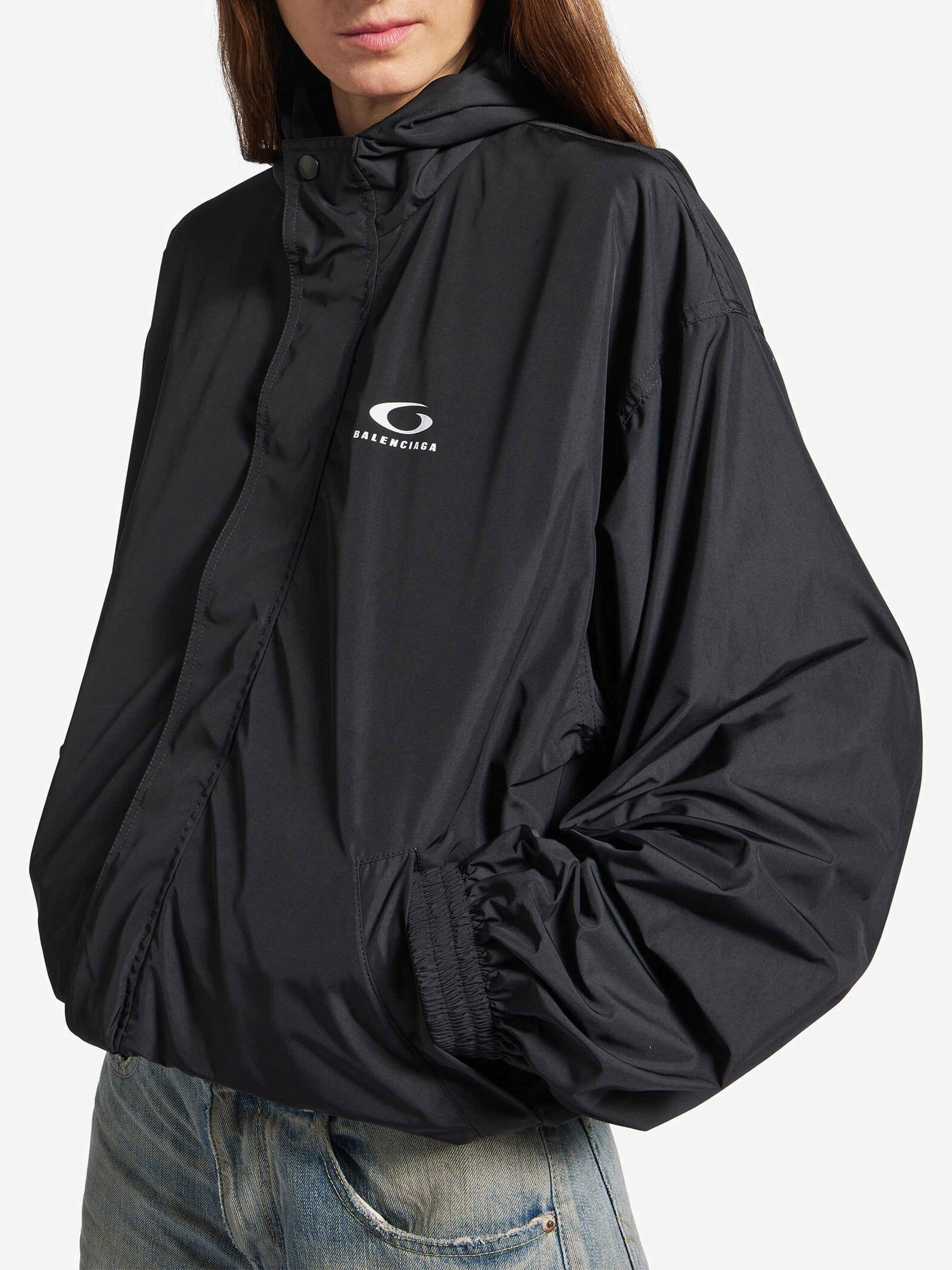 Black Folded Windbreaker Cropped Oversized Jacket