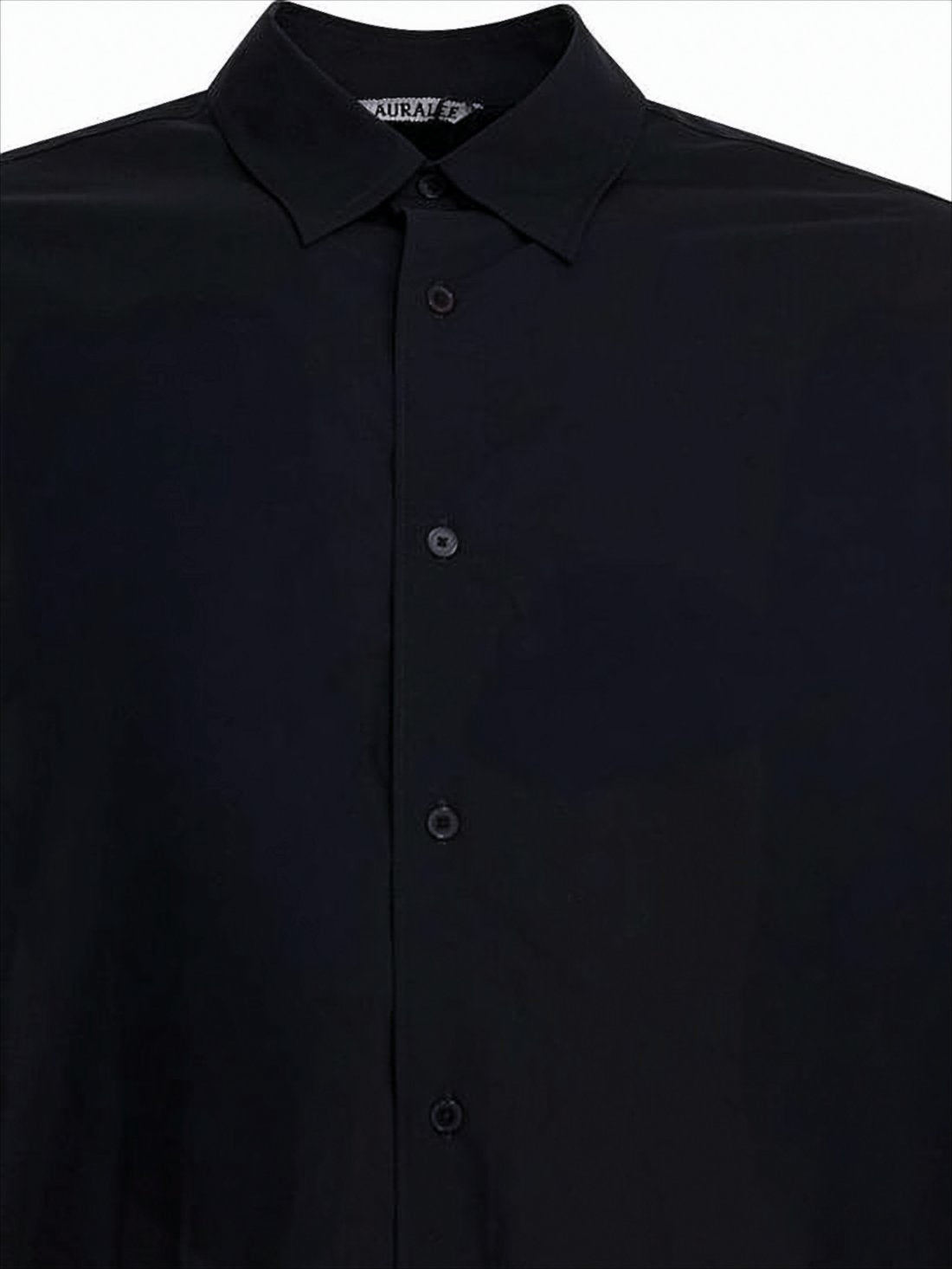 Long-Sleeve Black Wool Shirt with Classic Collar