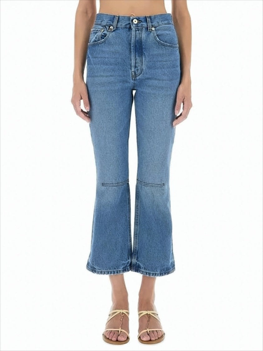Mid-Rise Denim Pants with Flared Legs