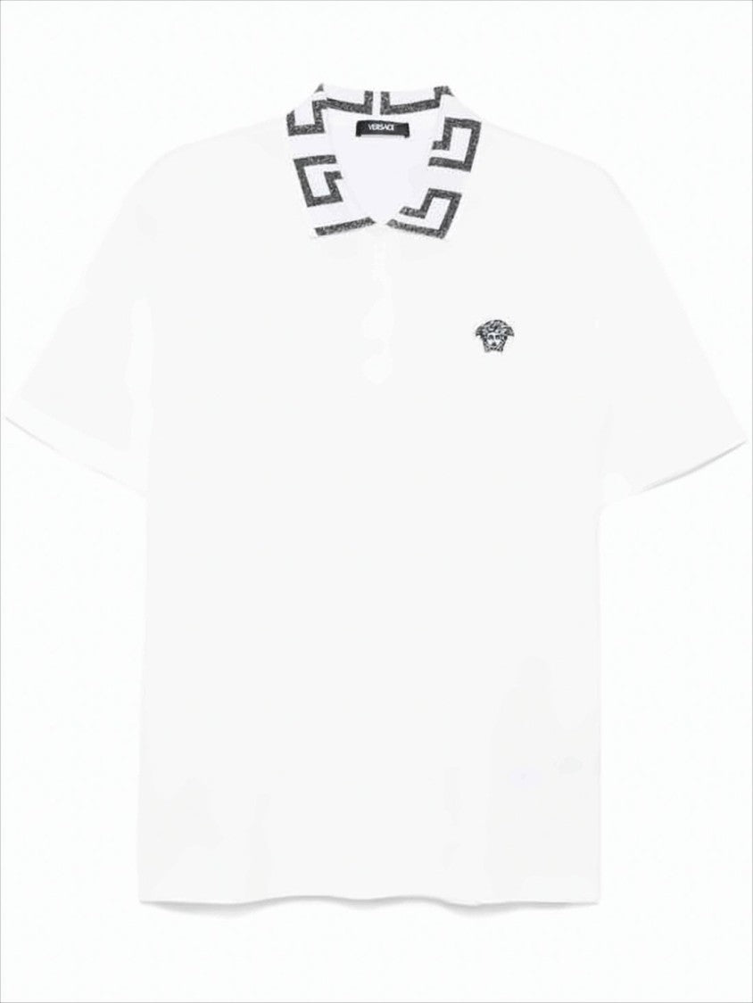 Short-Sleeved Polo Shirt with Geometric Collar Detail
