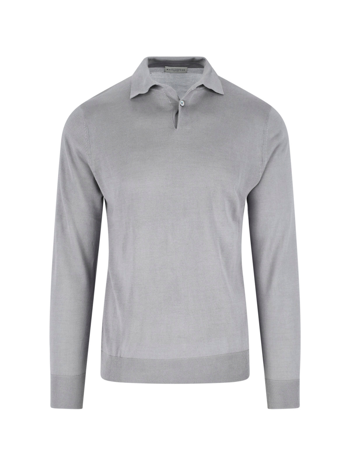 Grey Silk-Cashmere Ribbed Polo Sweater