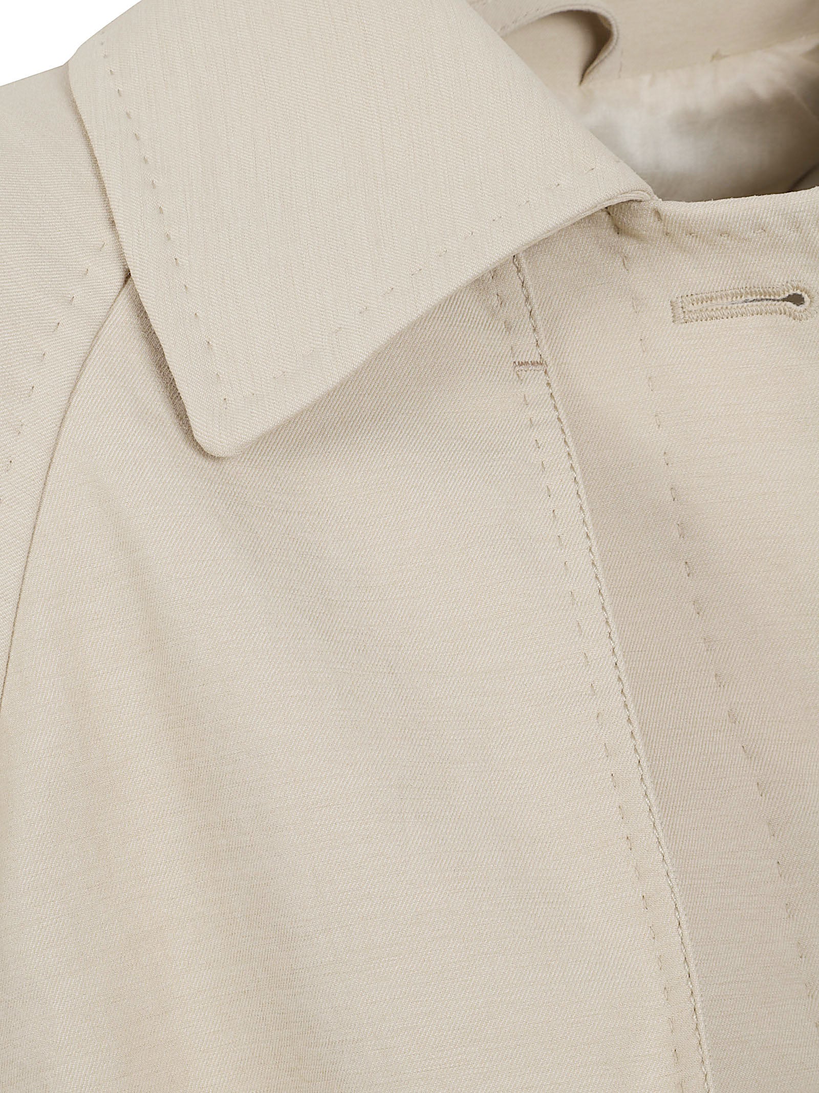 Ivory Crinkled Twill Long Trench Coat