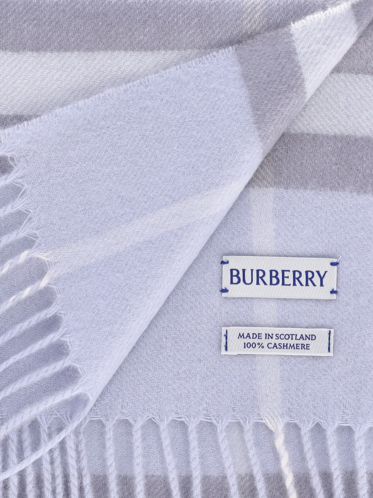 "Check" Scarf In Blue Cashmere, All-Over "Check" Pattern
