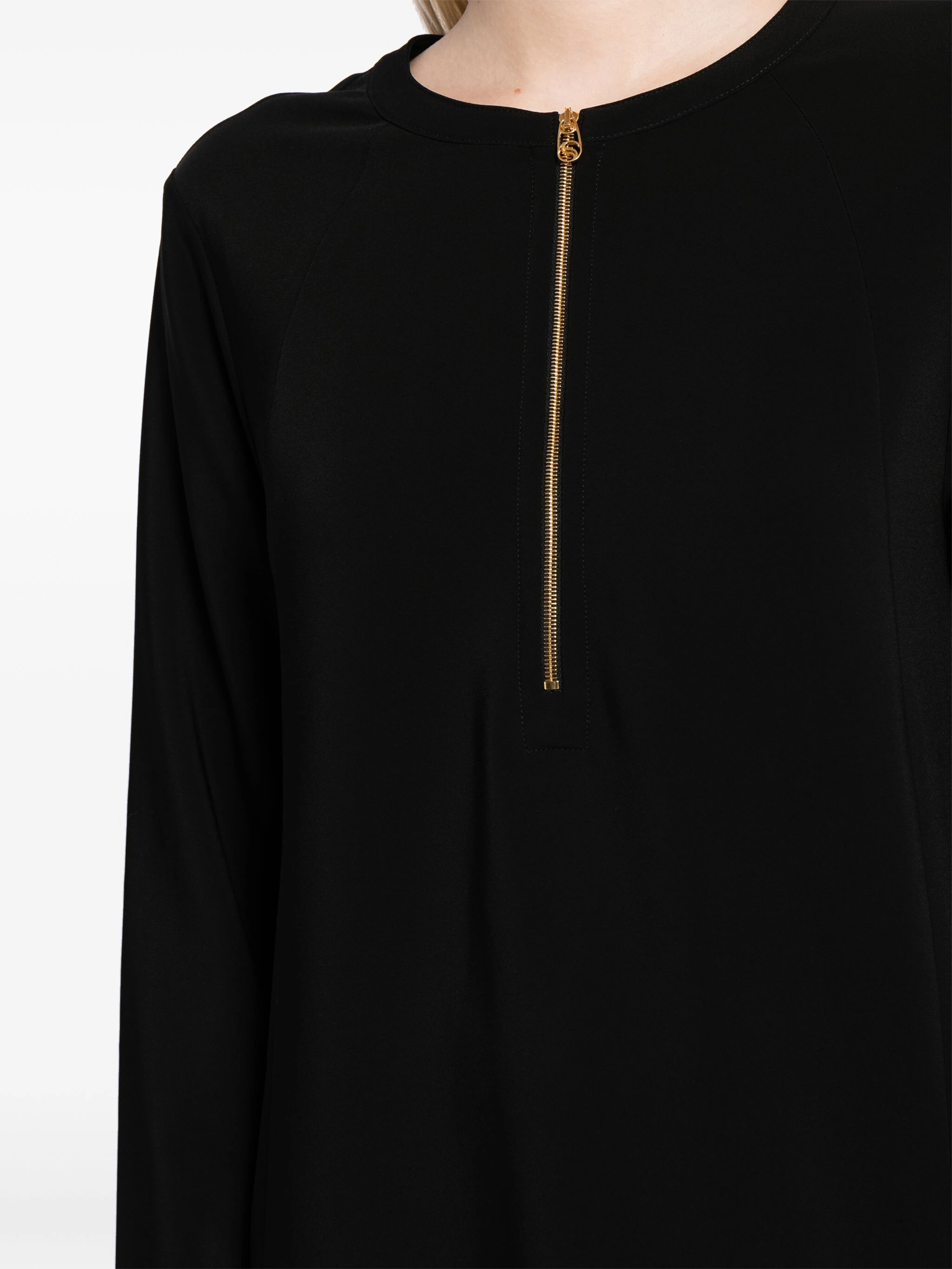 Black Iconic Zip Detailed Viscose Top