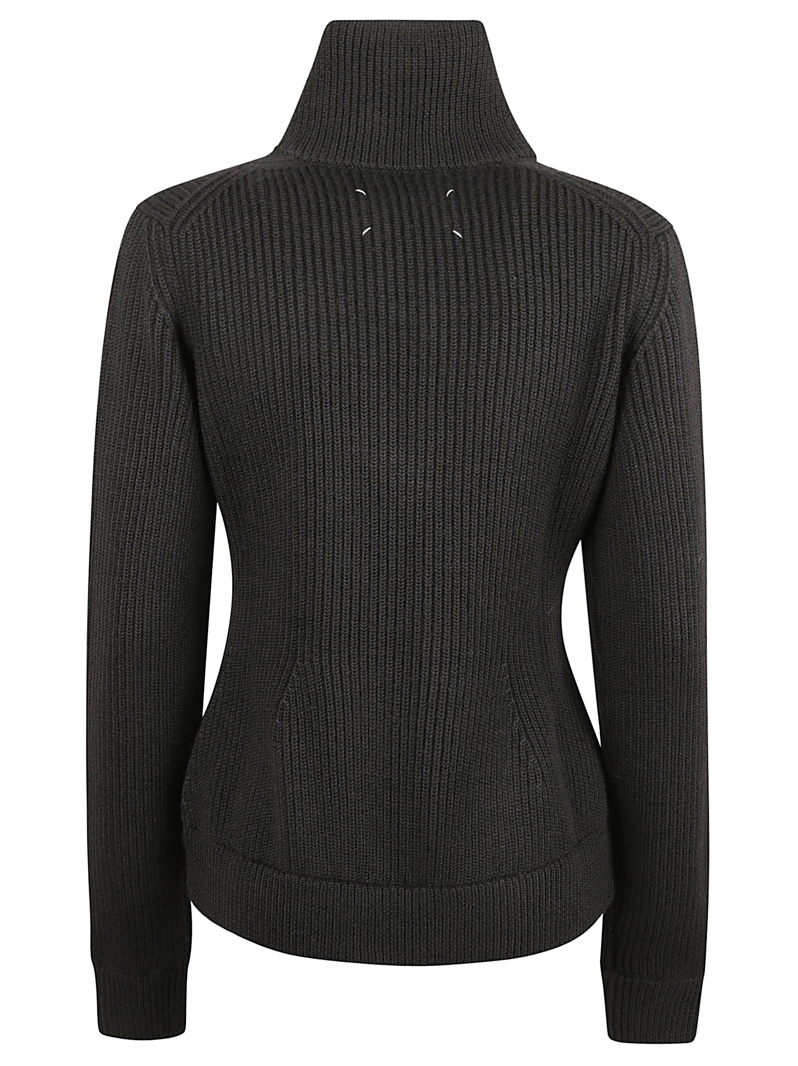Ribbed Knit Sweater With High Collar
