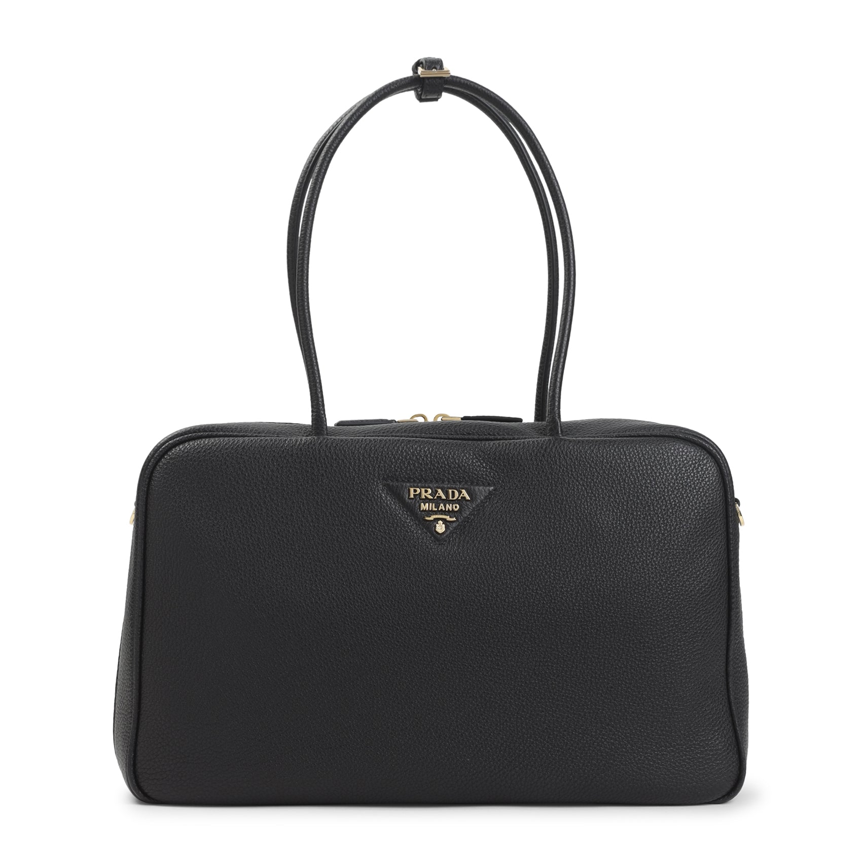 Textured Leather Structured Handbag with Gold-Tone Logo