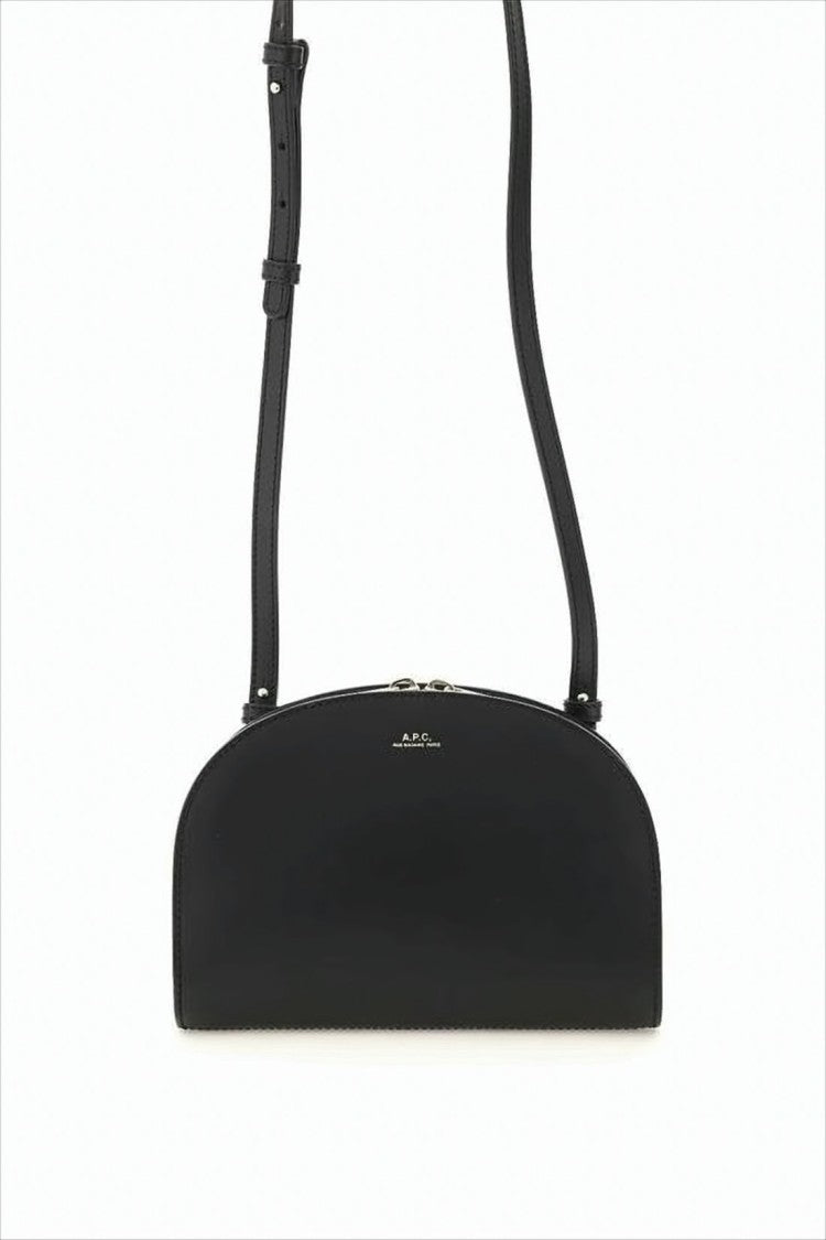 Semi-Circular Black Leather Crossbody Bag
