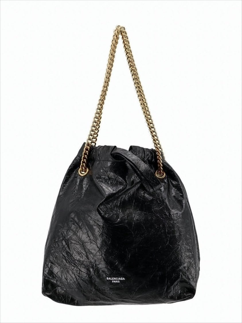 Slouchy Shoulder Bag With Crinkled Texture And Gold-Tone Chain Handles