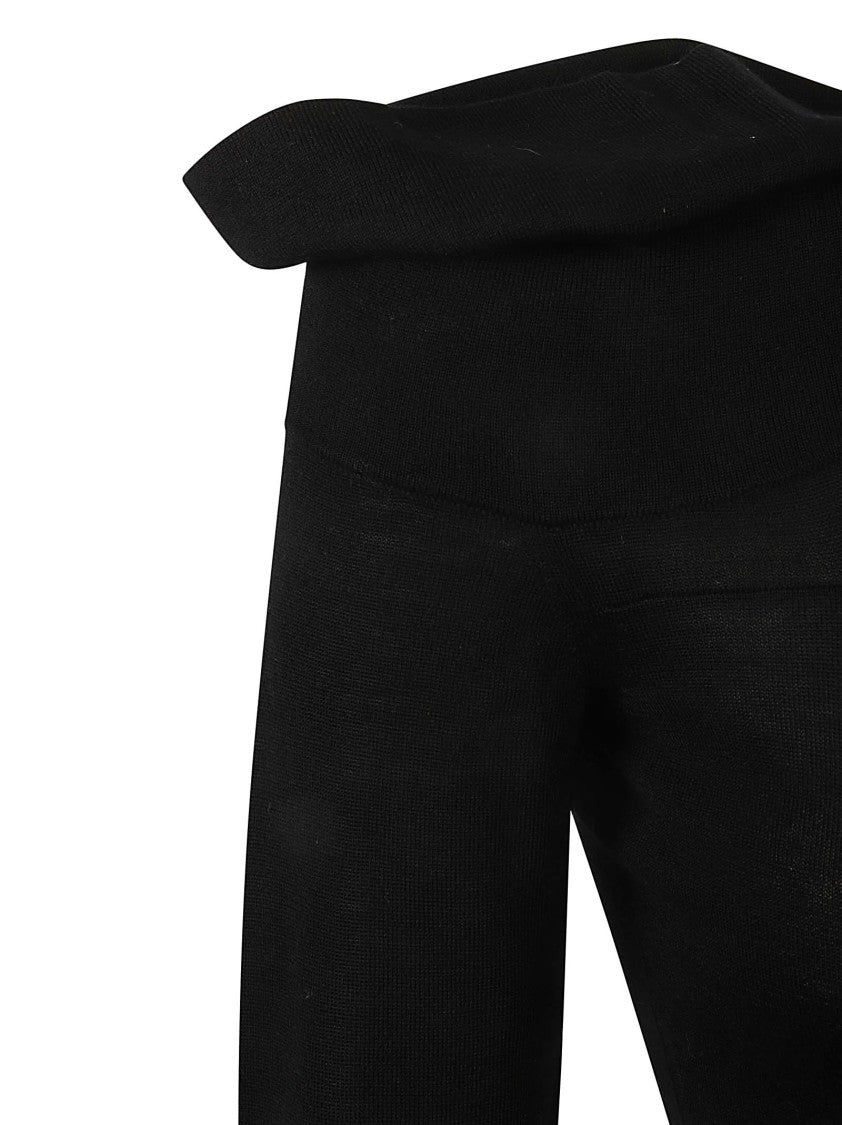 Off-Shoulder Black Merino Wool Sweater