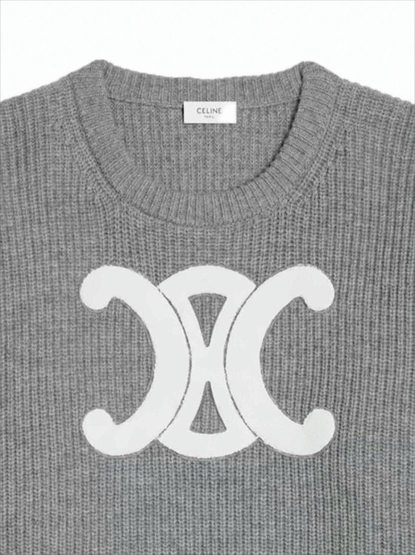 Ribbed Knit Sweater with Center Logo Emblem