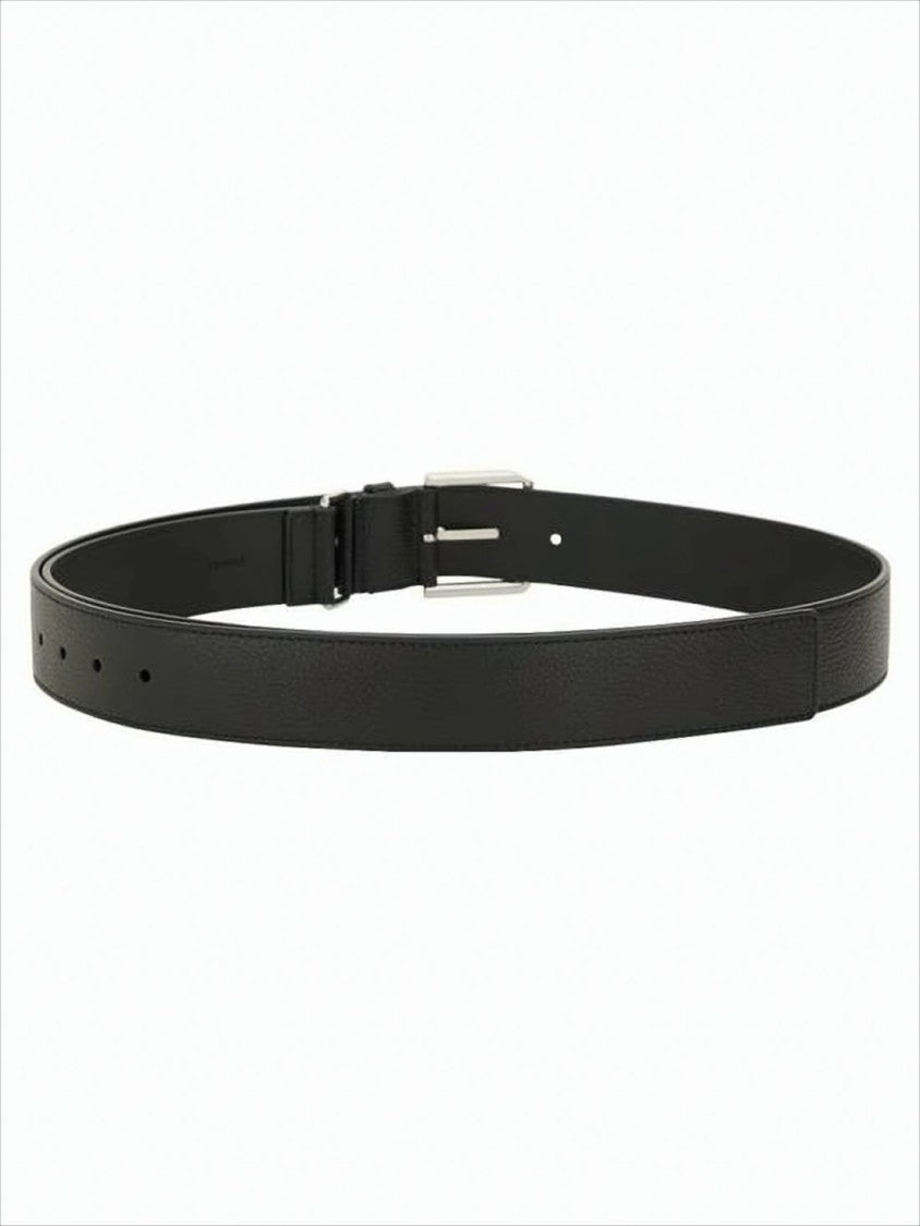 Textured Black Leather Belt with Classic Buckle
