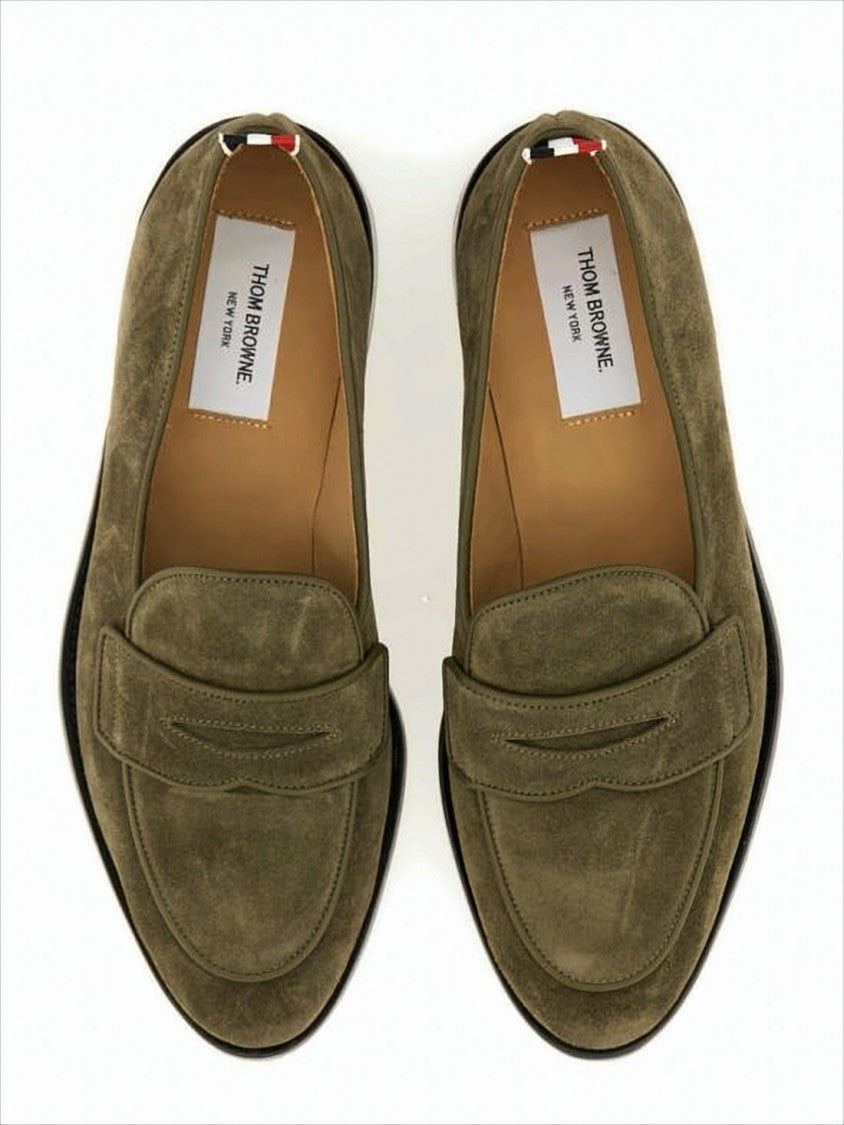 Suede Loafers with Rounded Toe and Tricolor Detail