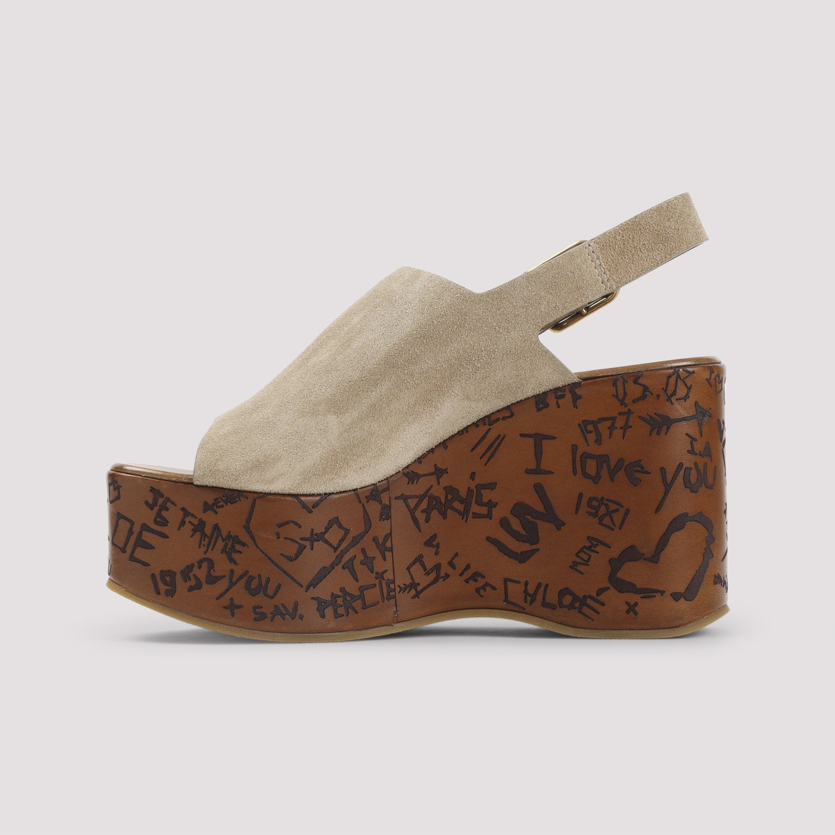 Peep-Toe Platform Wedge Sandals with Graffiti Design
