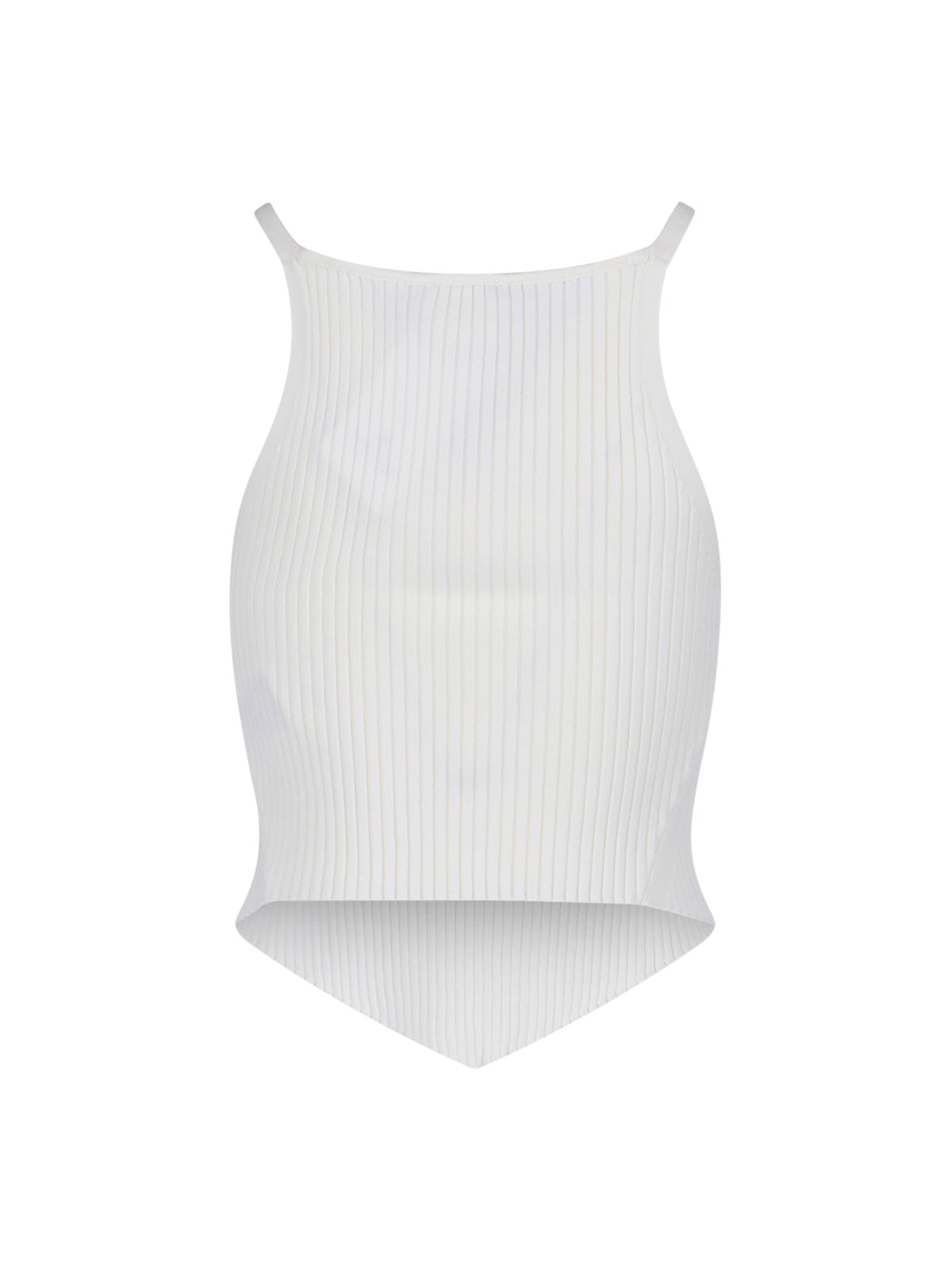 Ribbed White Tank Top with Pointed Hem
