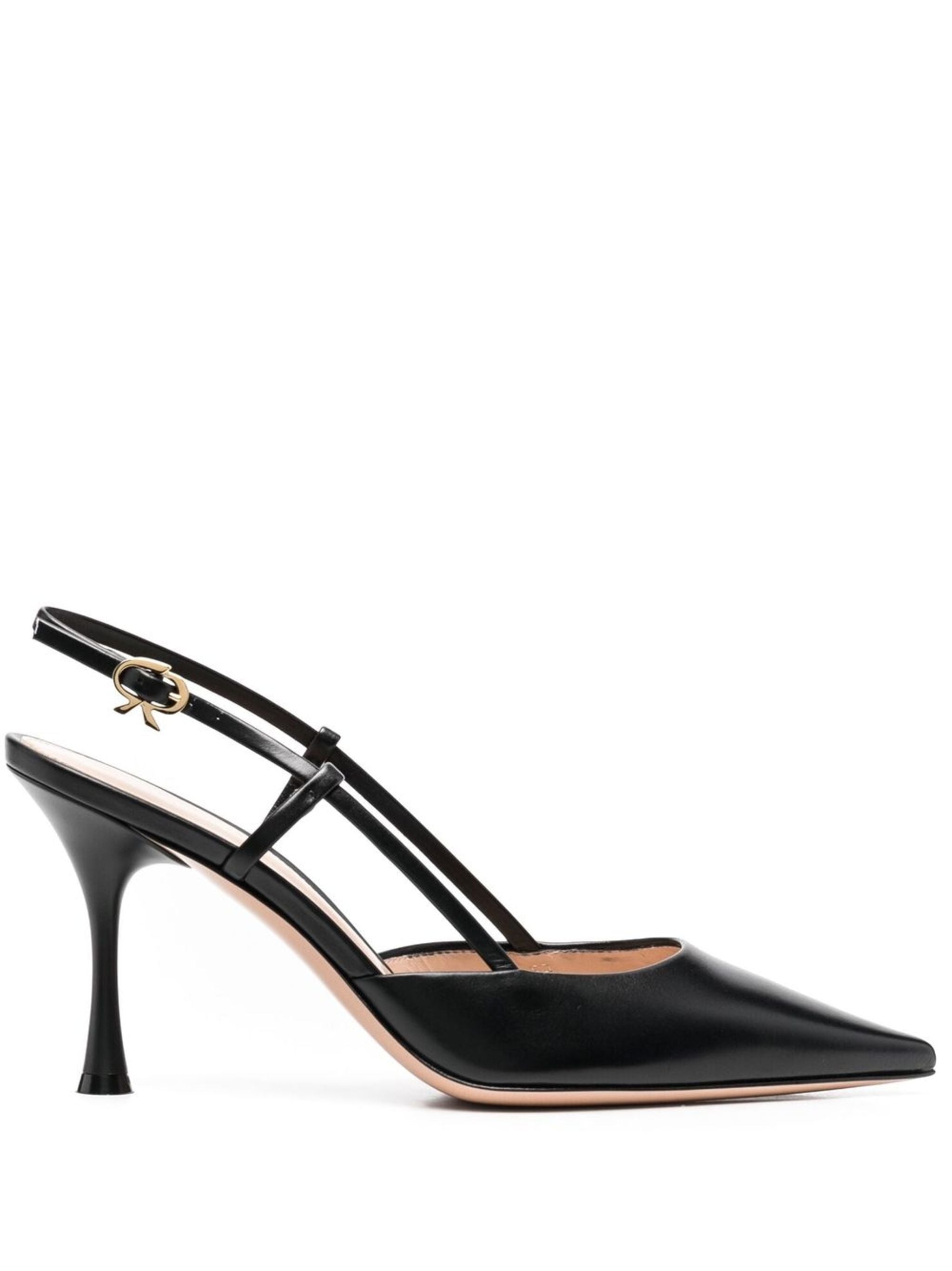 Black Pointed Toe Vitello Leather Slingbacks