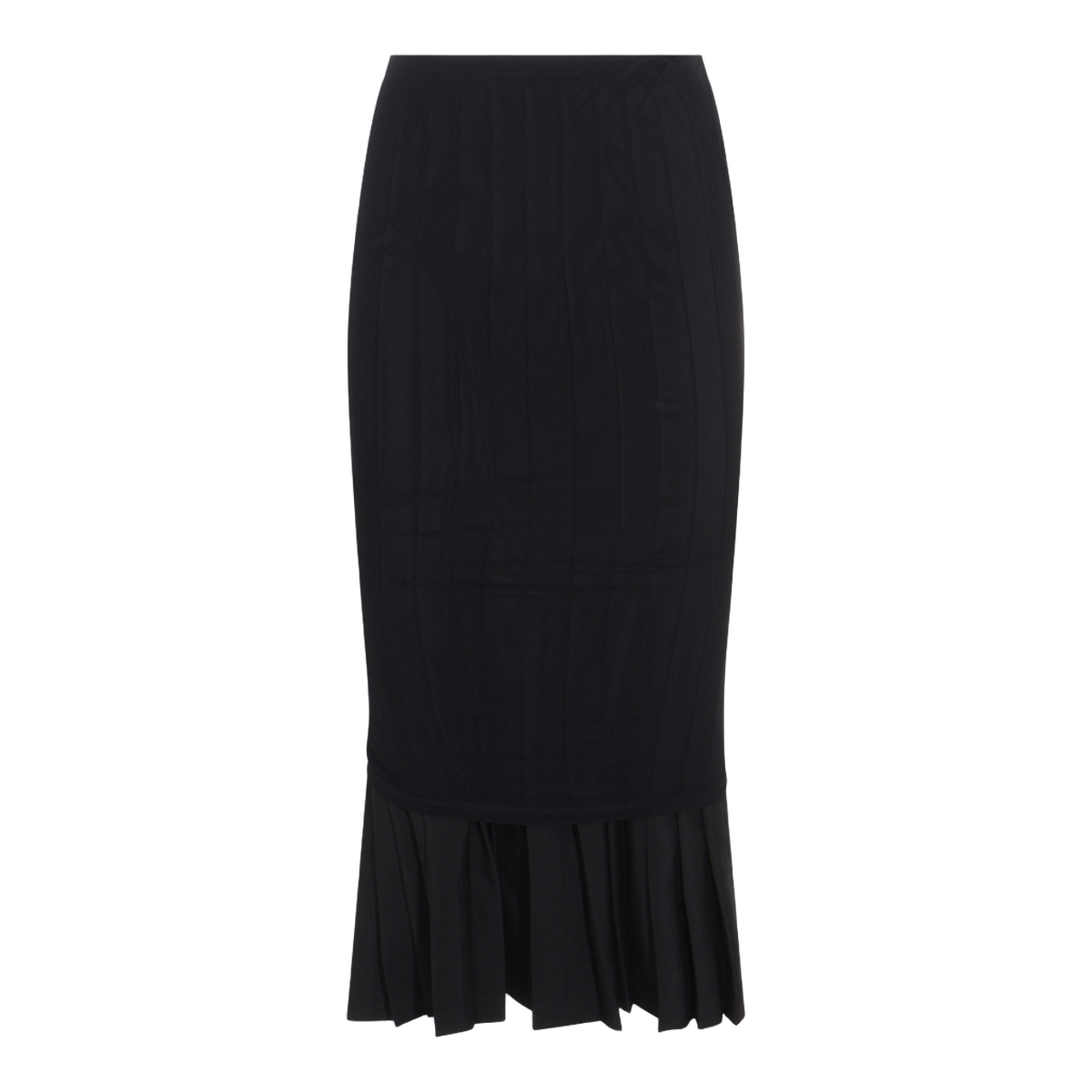 Fitted Mid-Calf Skirt with Pleated Ruffle Hem