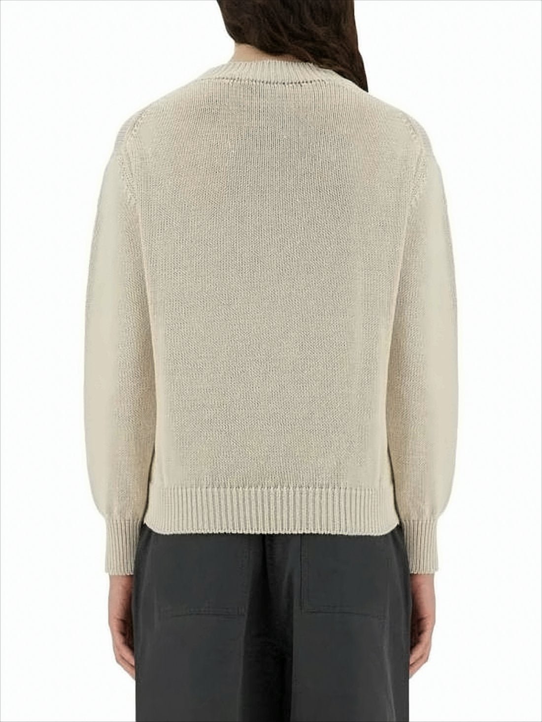 Textured Linen-Cotton Sweater with Round Neckline