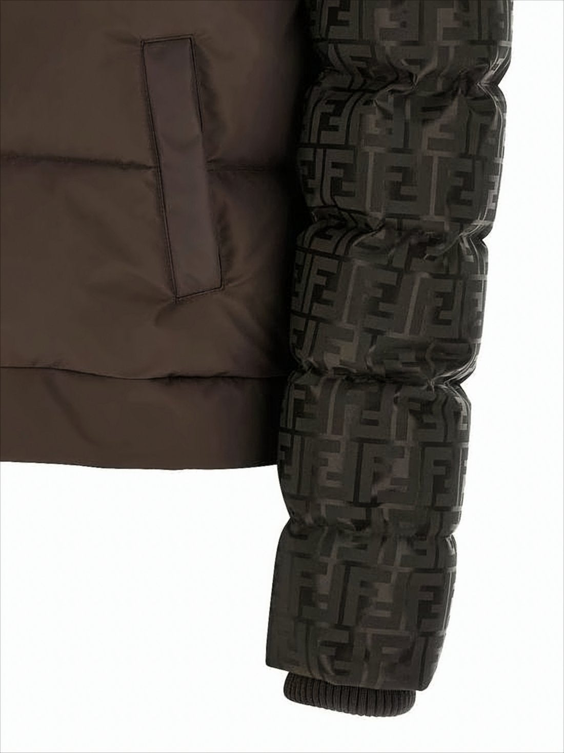 Two-Tone Short Padded Jacket with Monogram Design