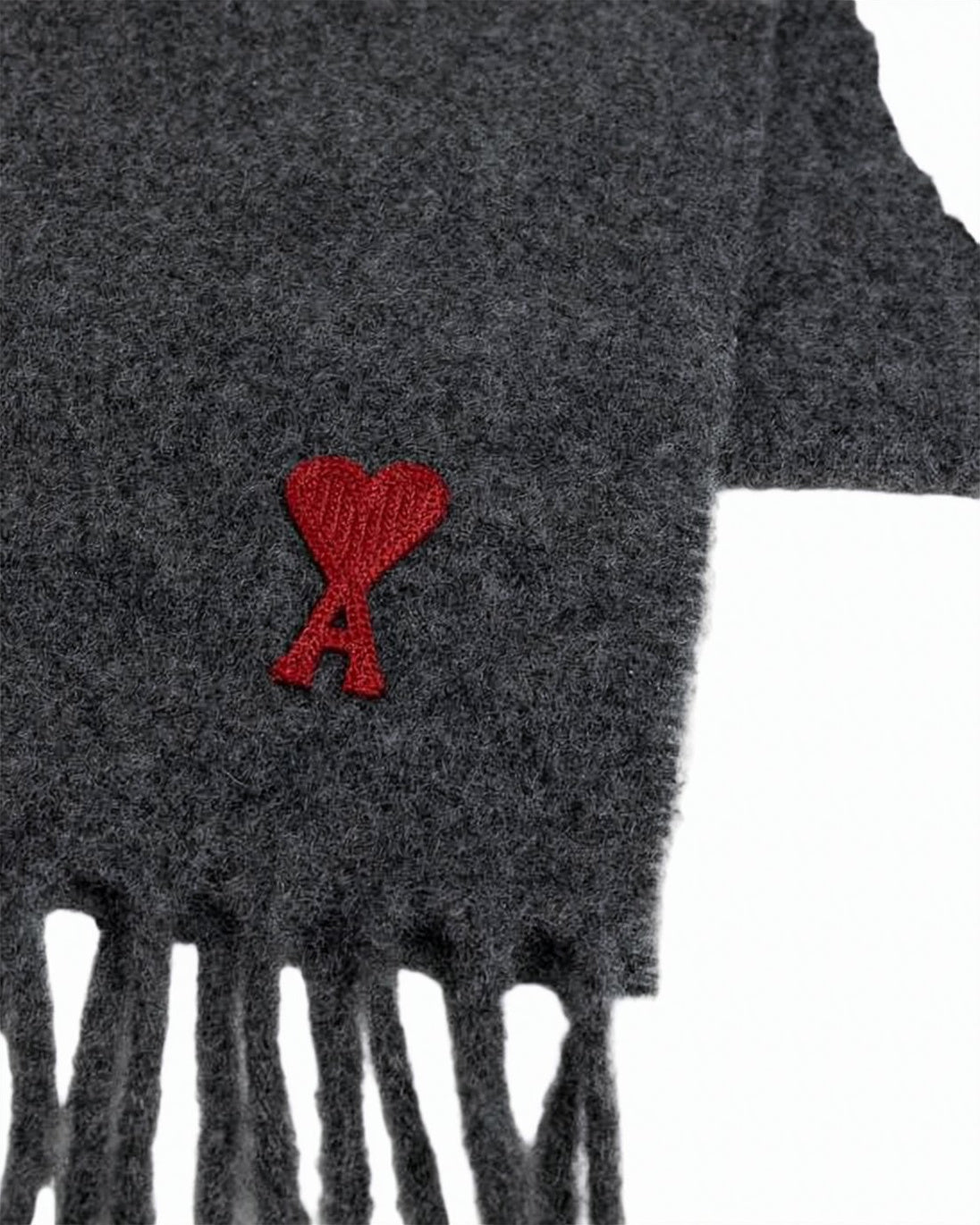 Textured Dark Grey Wool Scarf With Embroidered Logo