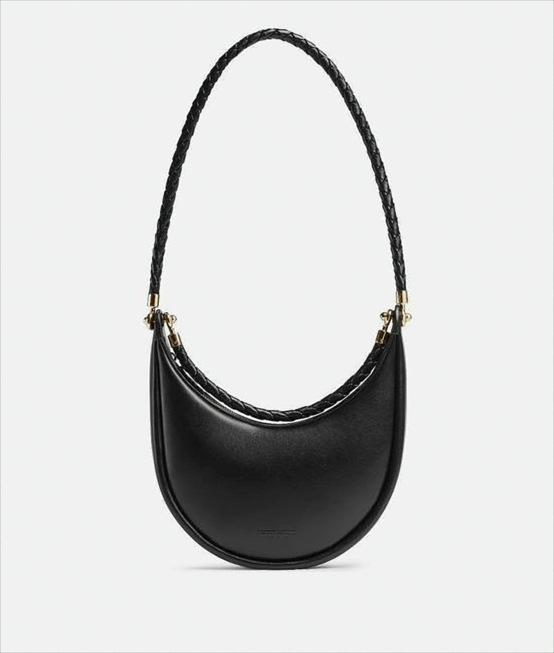 Crescent-Shaped Black Leather Shoulder Bag