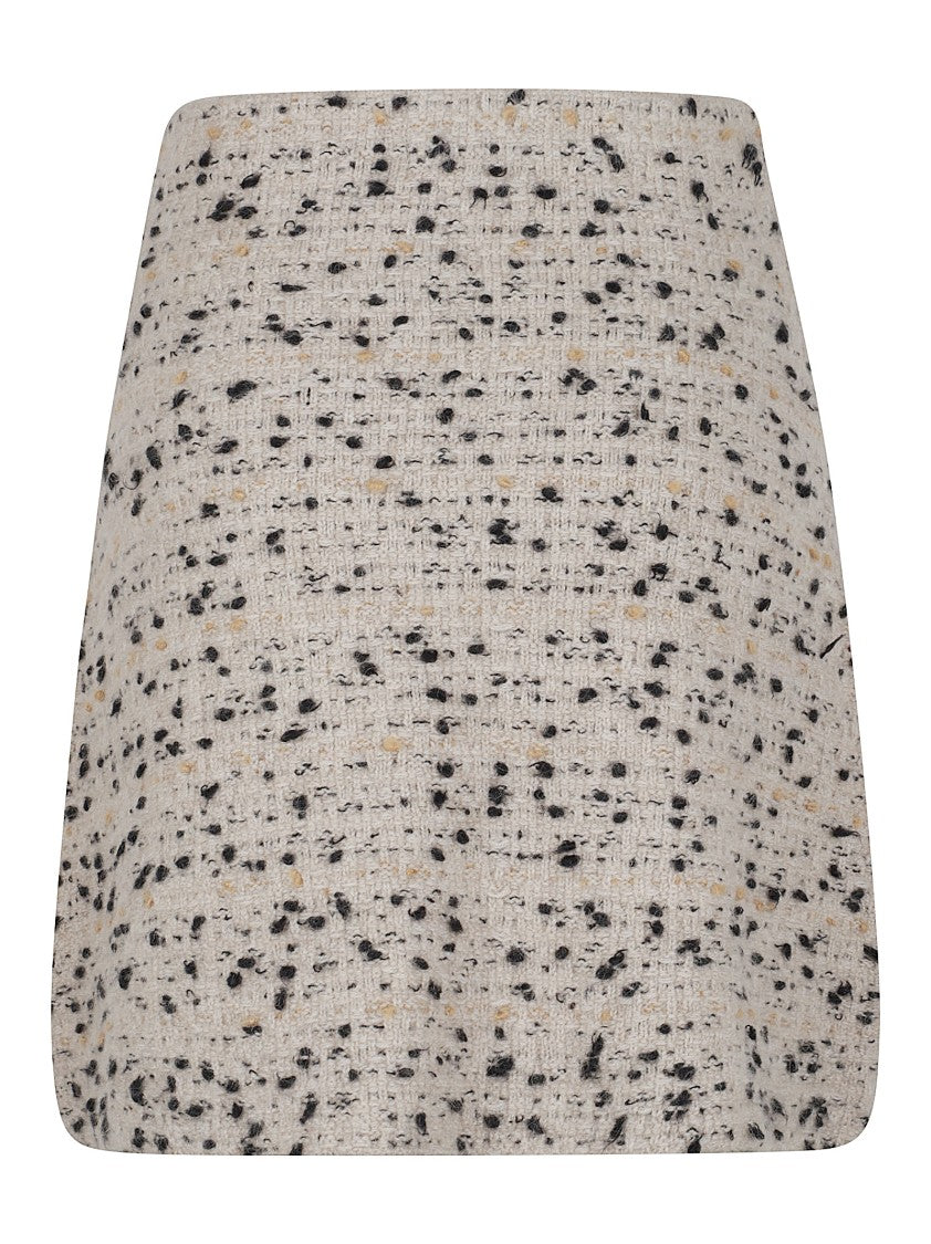 Ecru Textured Thigh-Length Skirt With Side Zip Fastening