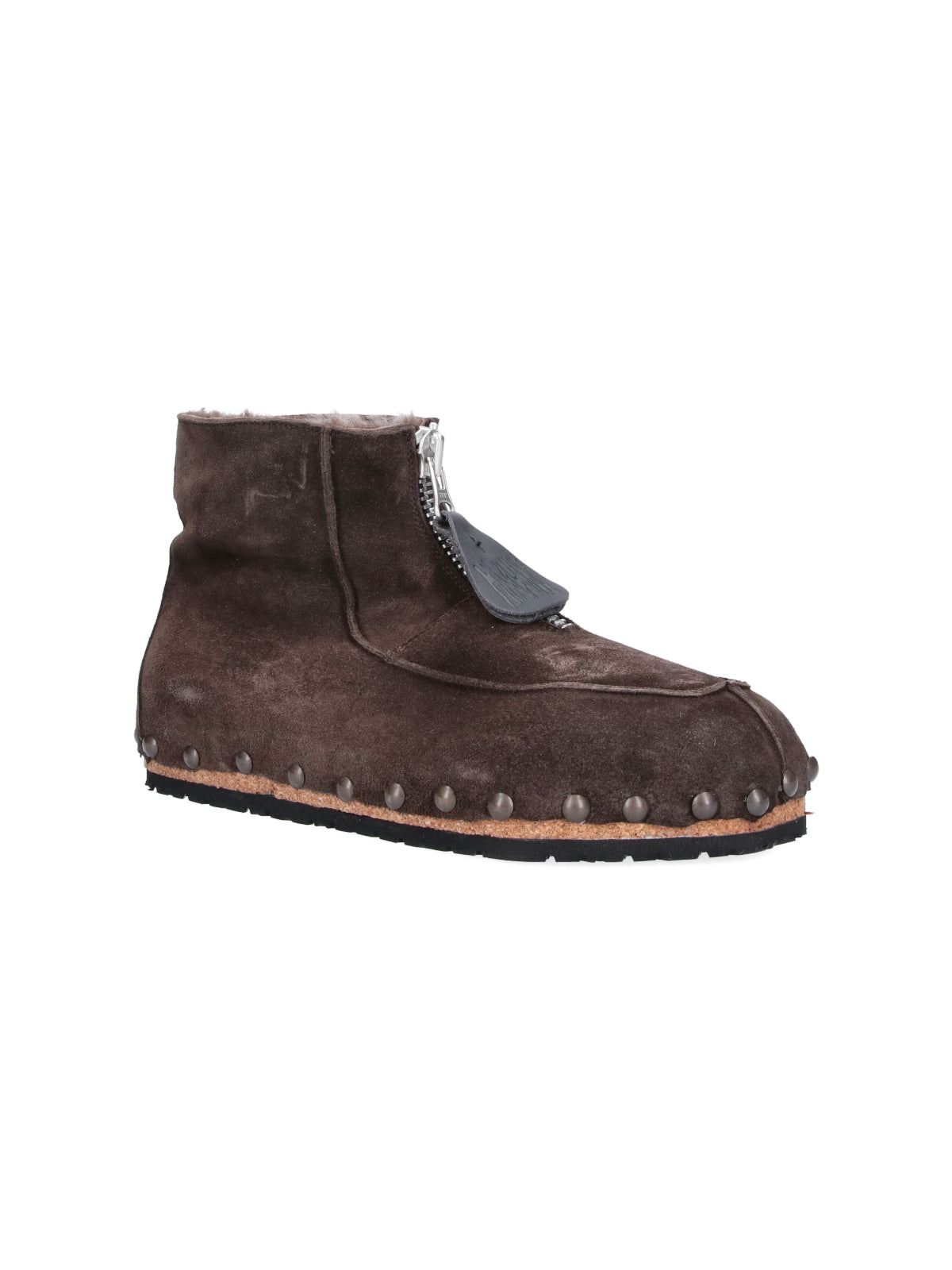 Brown Studded Suede High-Top Boots
