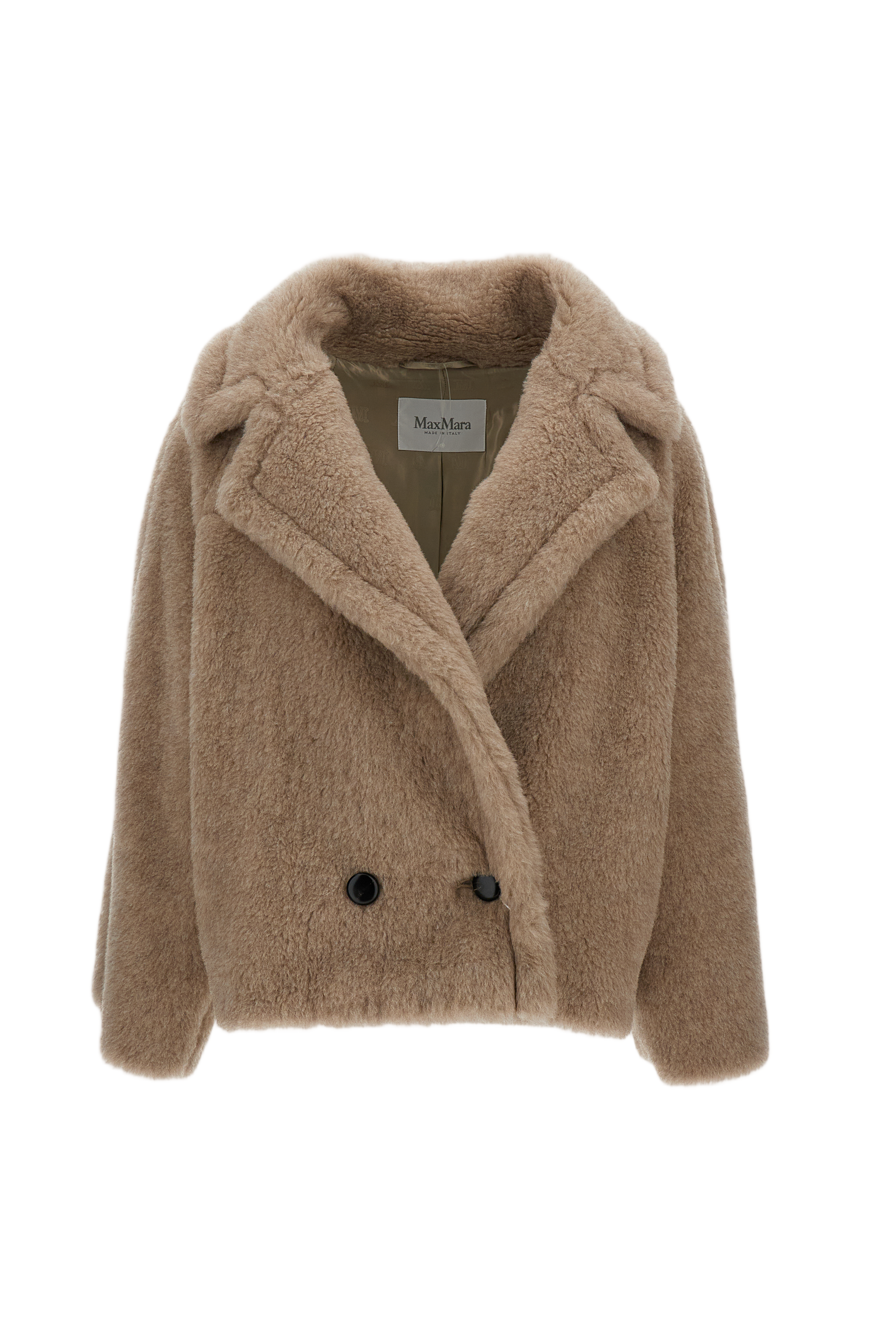 Plush Double-Breasted Fur Coat With V-Neck