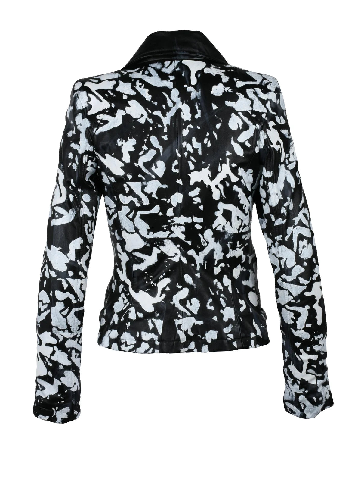 Leather Biker Jacket - Black/White