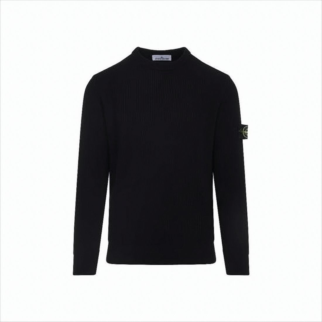 Ribbed Knit Black Sweater with Distinctive Sleeve Patch