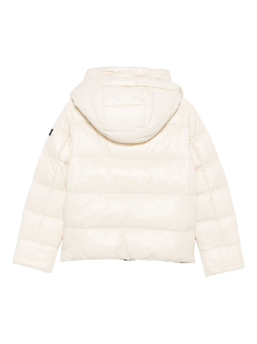 Beige Puffer Jacket With Double Hood