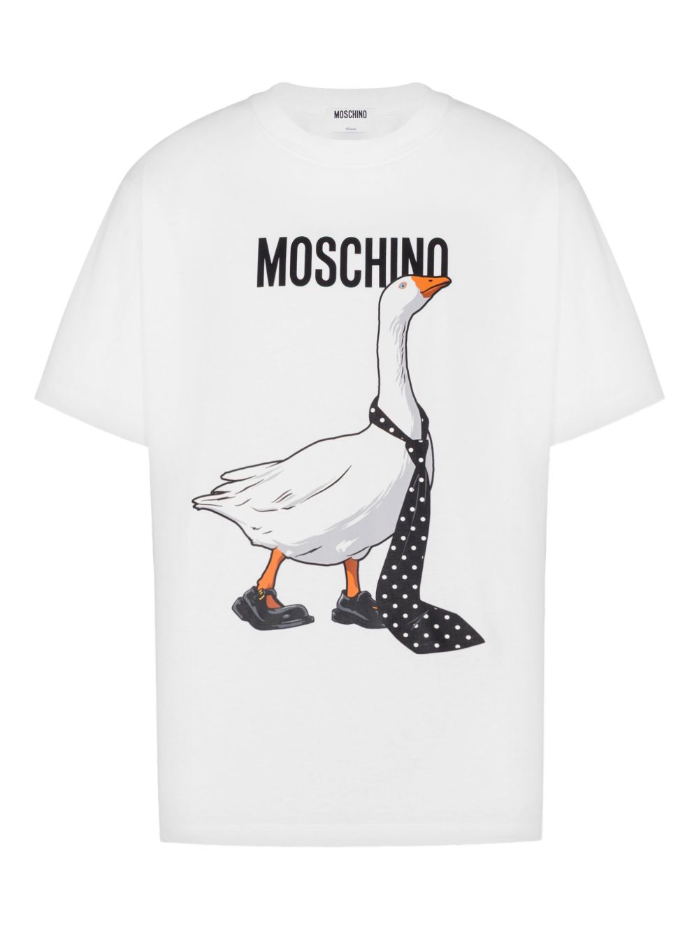 White Short-Sleeve T-Shirt With Playful Goose Graphic