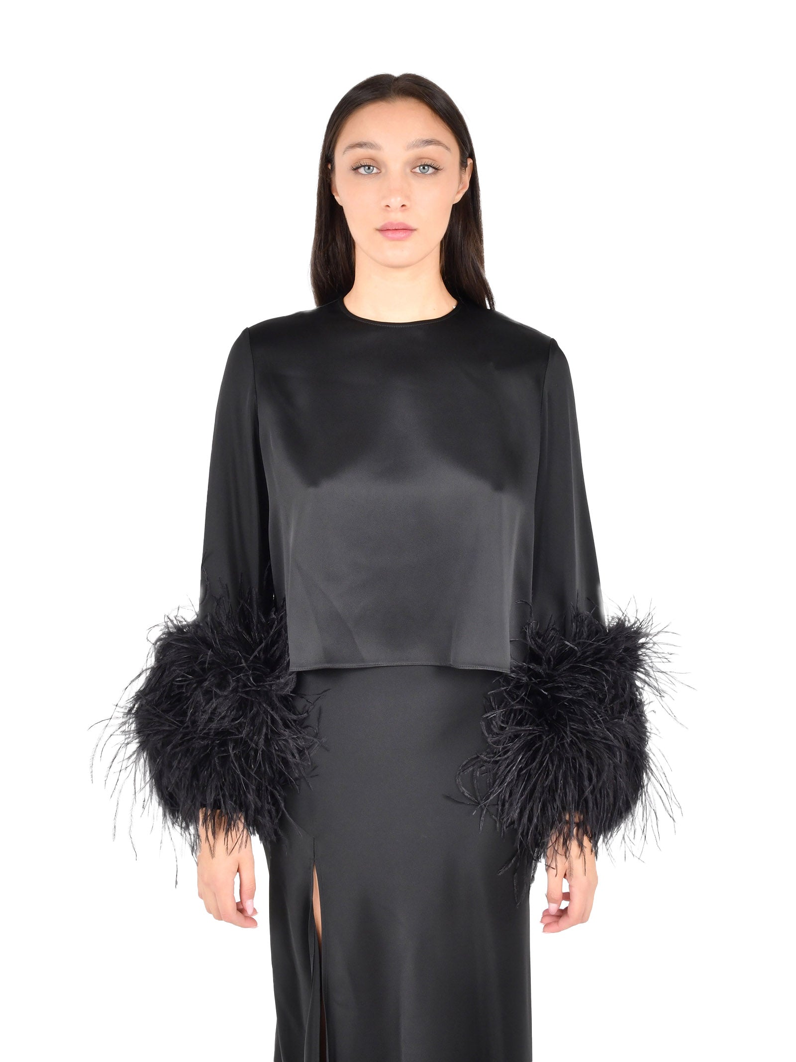 Cropped Black Satin Top