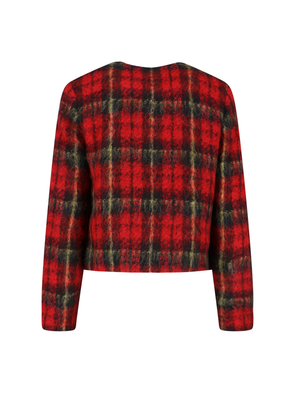 Cropped Red Plaid Tweed Jacket