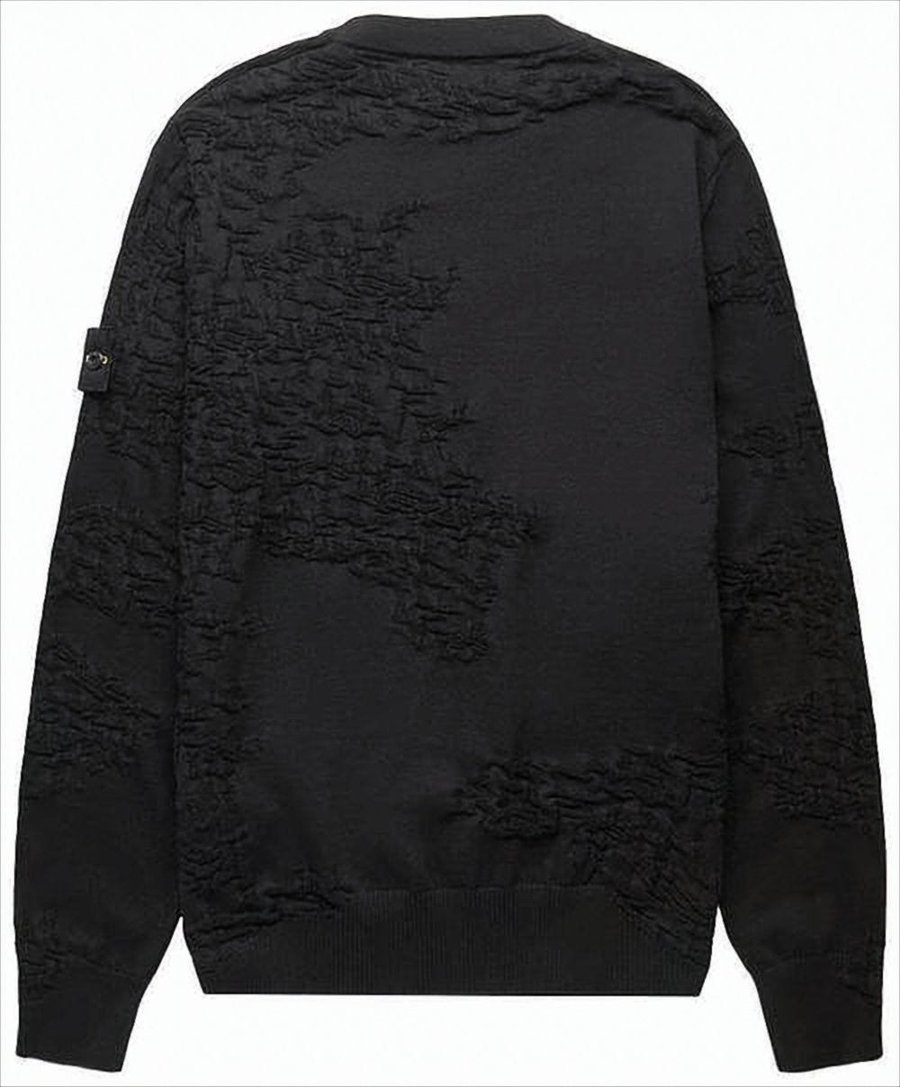 Textured Black Crew Neck Sweater