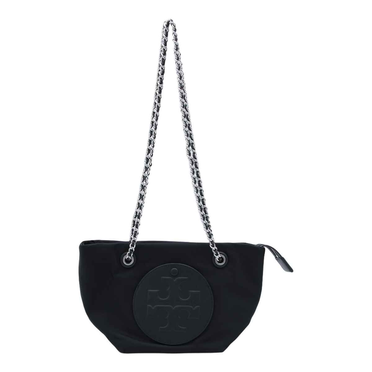 Sleek Black Handbag with Embossed Logo