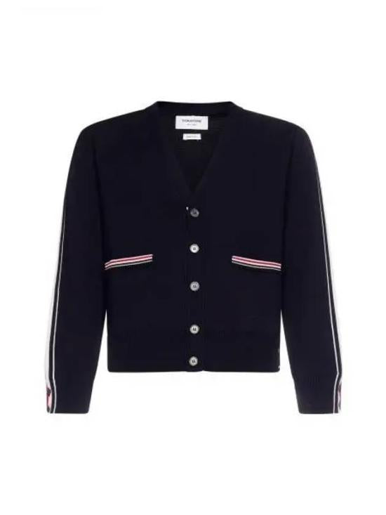 Button-Up V-Neck Cardigan with Contrasting Stripes