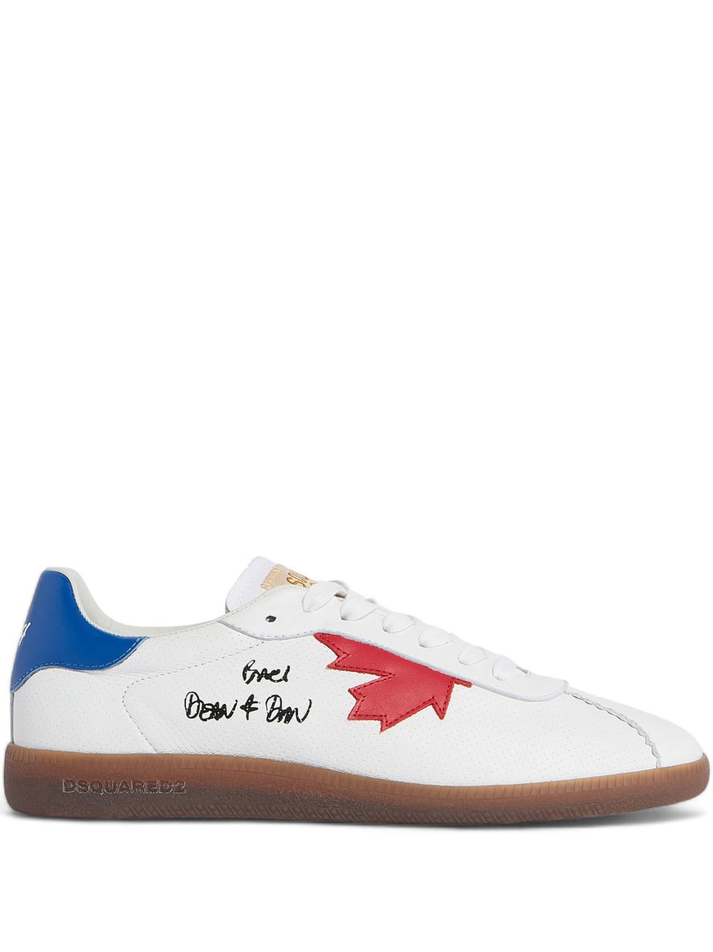 White Leather Flat Shoes With Bold Maple Leaf Graphic