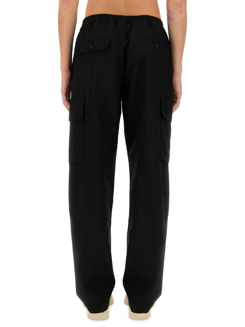 Relaxed Fit Black Wool Pants With Cargo Pockets