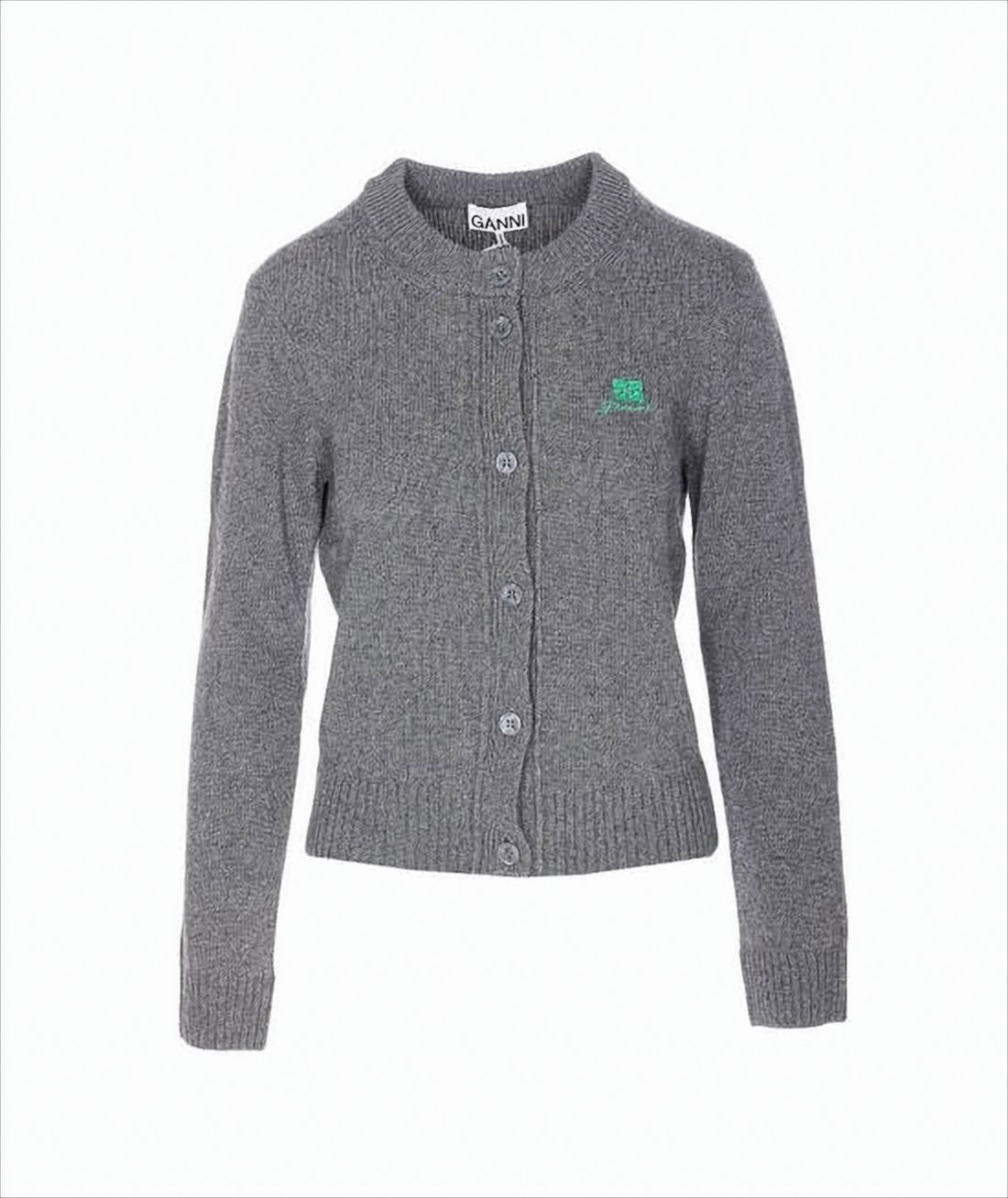 Textured Grey Knitted Cardigan With Button-Down Front