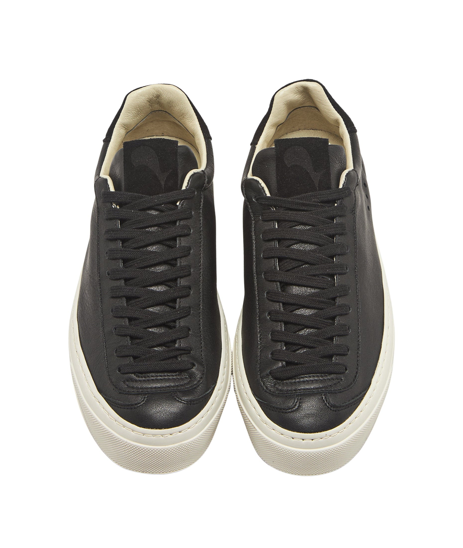 Black Leather Sneakers With Suede Accents