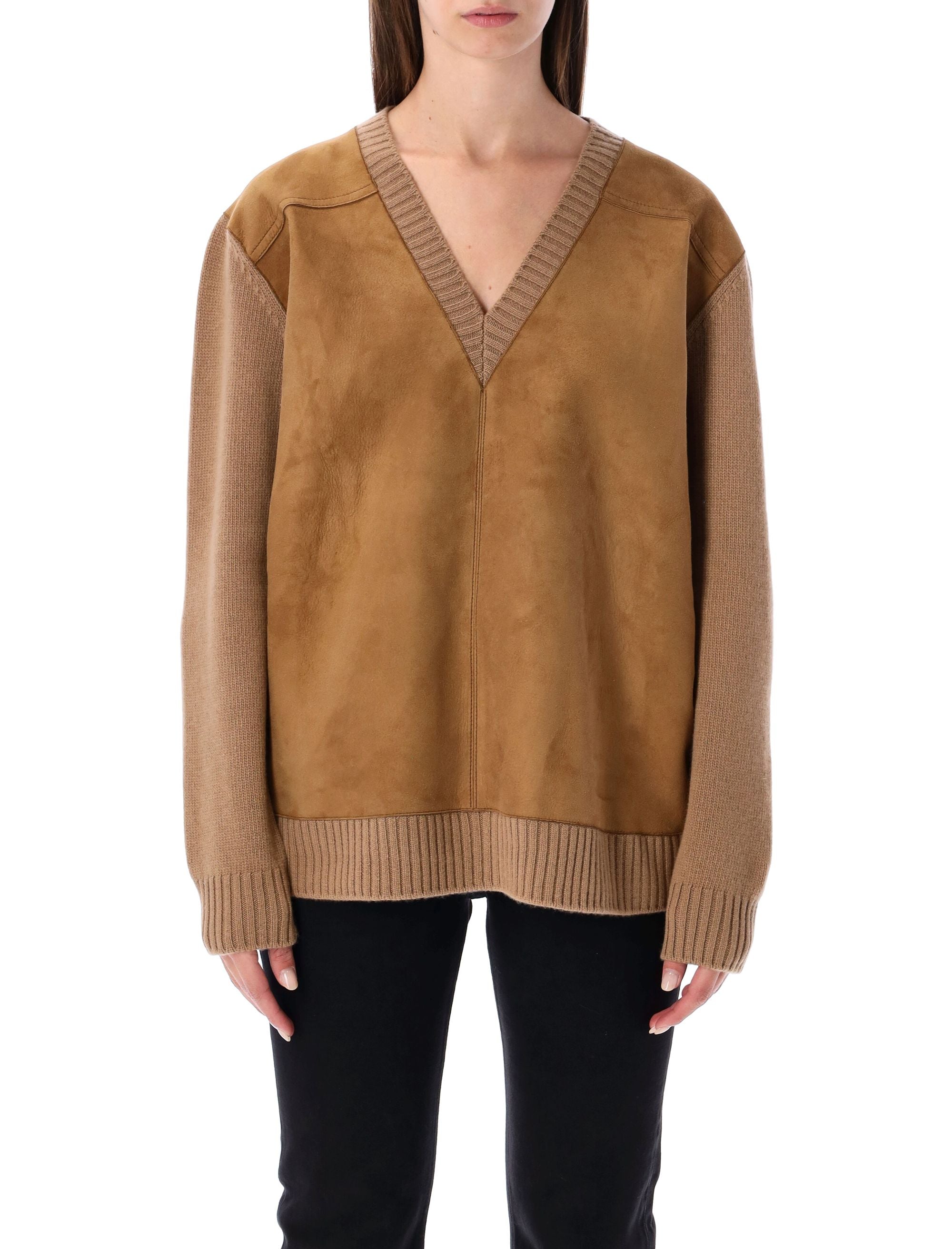 Wool And Cashmere Sweater With Lambskin Front