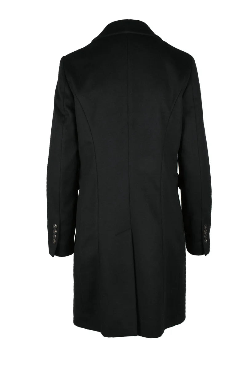 Double-Breasted Tailored Black Wool Coat