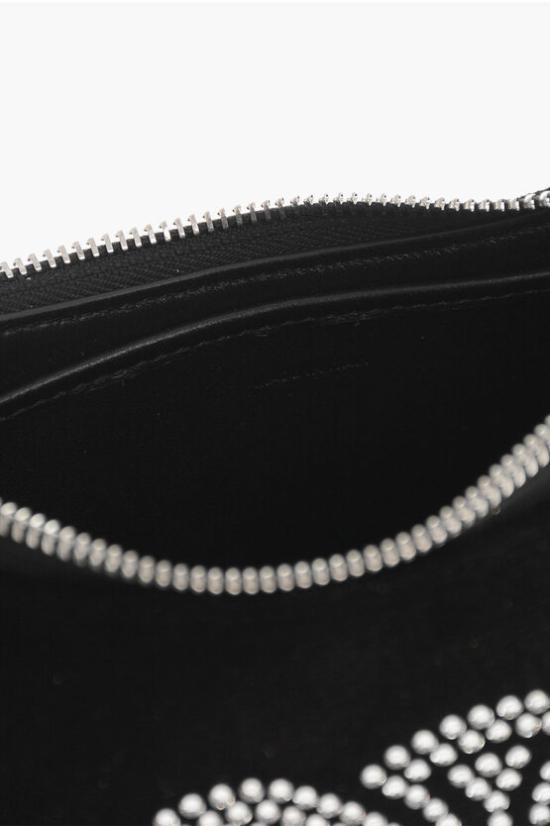 Crescent-Shape Velvet Shoulder Bag with Embellished Logo