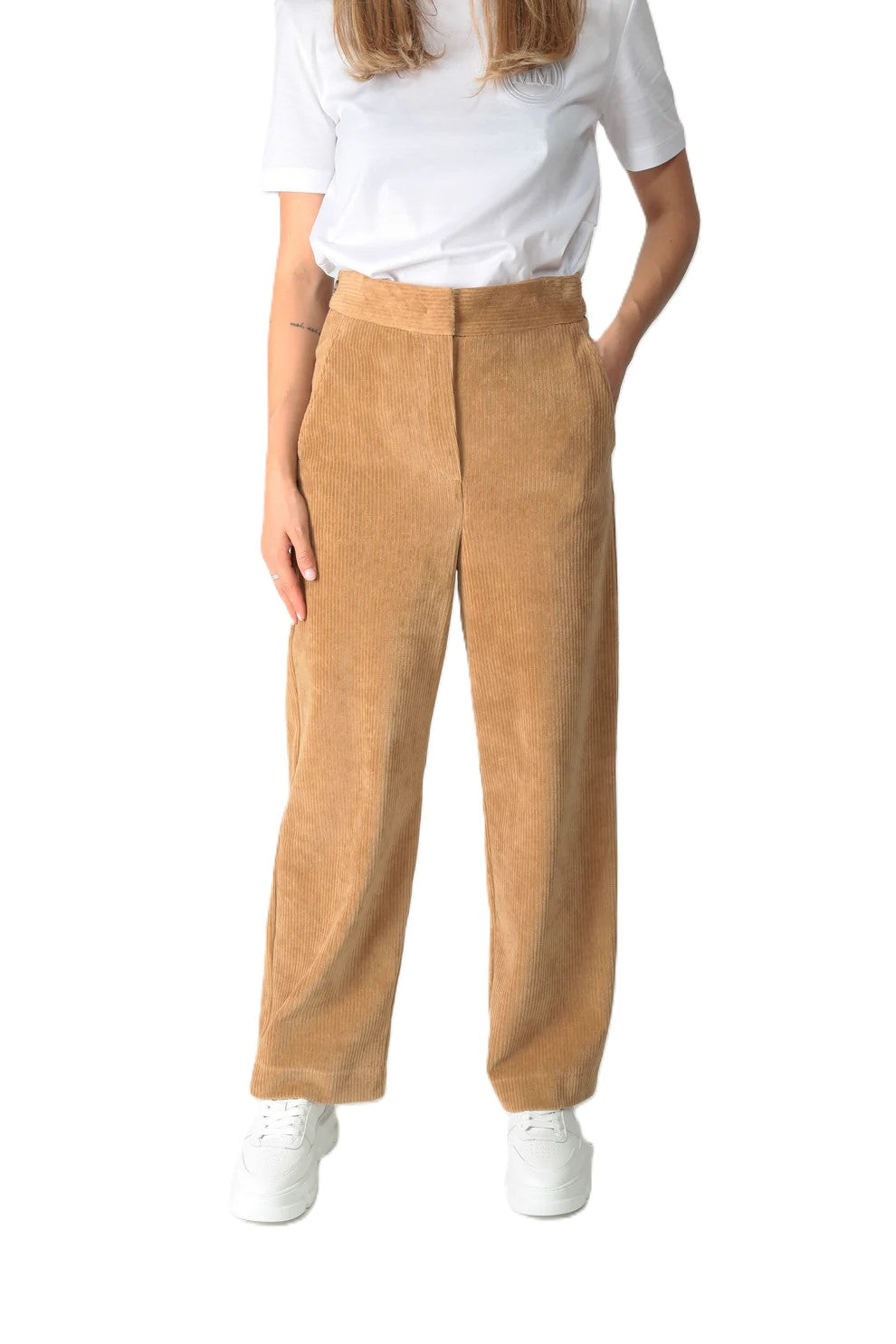 Straight-Leg Corduroy Pants With High Waist