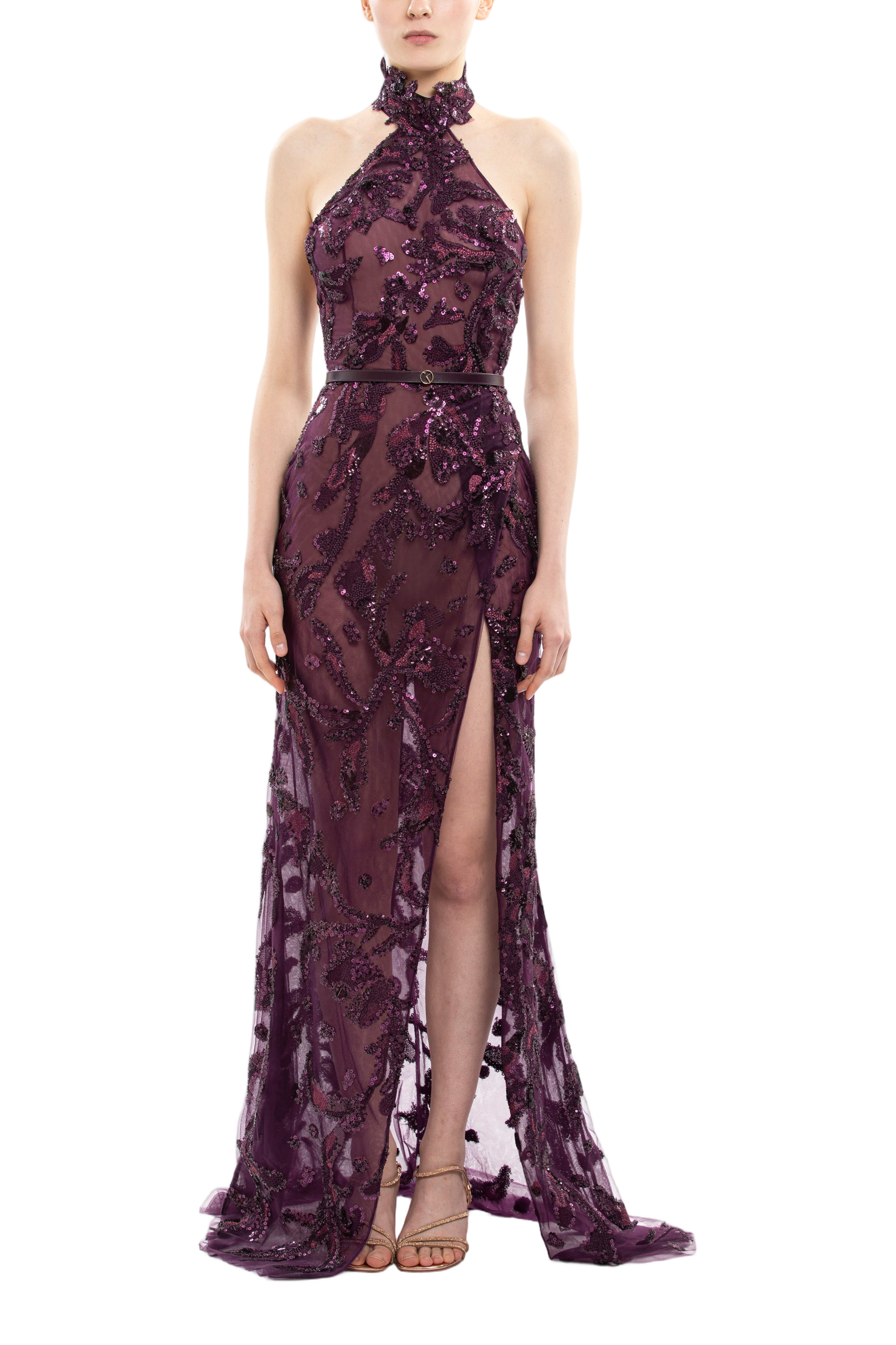 Halter Neck Embroidered Tulle Dress