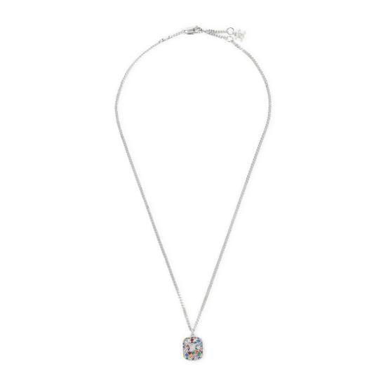 Delicate Square Pendant Necklace With Floral Crystal Design