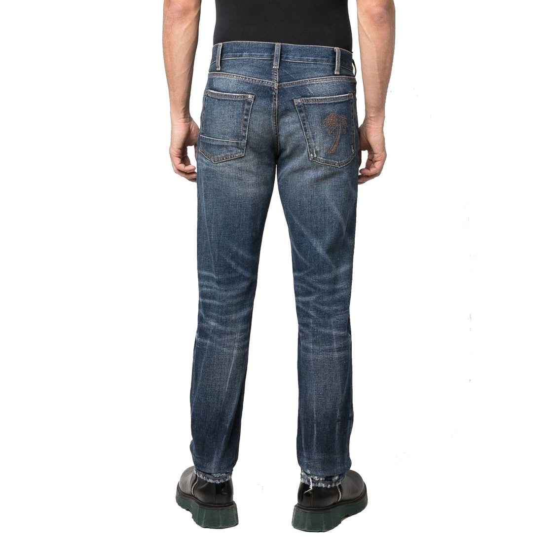Straight-Leg Distressed Denim Jeans With Five-Pocket Design