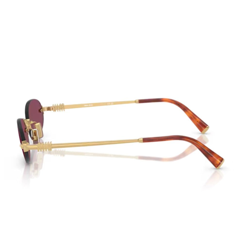 Rimless Gold-Tone Metal Oval Sunglasses with Bordeaux Lenses