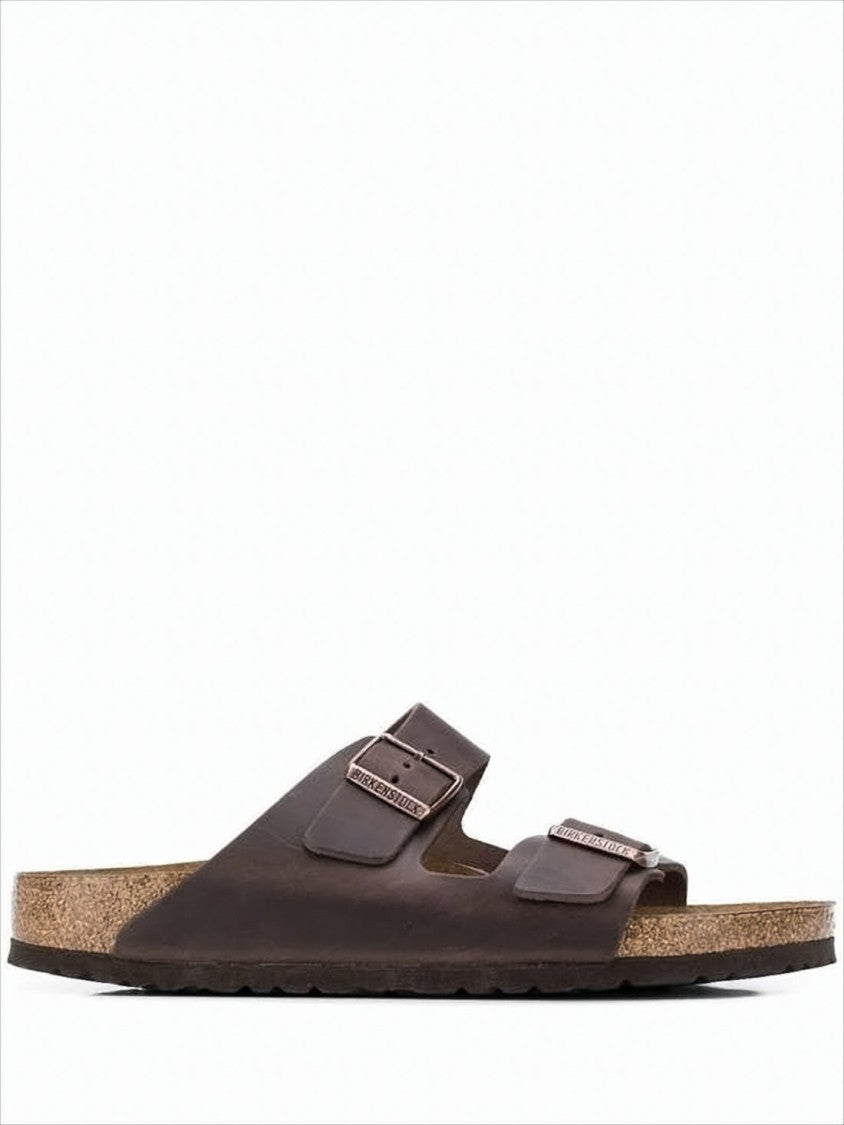 Classic Two-Strap Brown Leather Sandal with Adjustable Buckles
